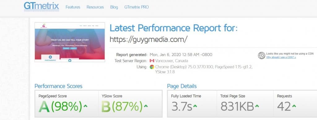 GTmetrix performance scores & Website Page speed | Website Design in Kenya